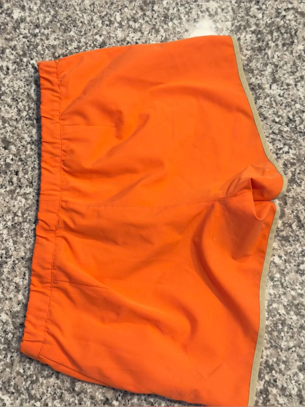 Parke & Ronen Bright Orange Athletic Swim Shorts with Tan Trim